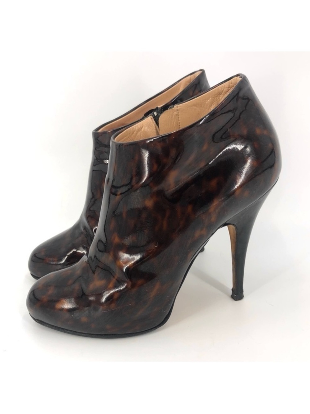 Giuseppe Zanotti Patent Leather Ankle Boots Tortoise Shell Heels Booties 38 US 8